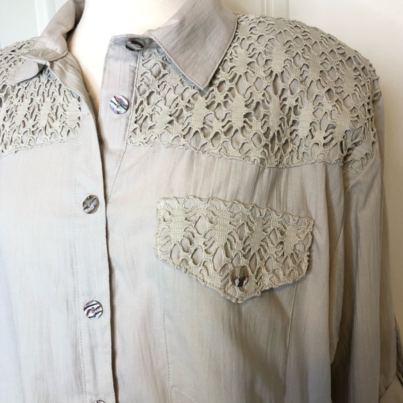 Vintage Tapestry Top Large XL Crochet Beige USA Womens Country Boho 1980 Shirt - Picture 4 of 8